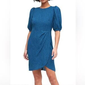 Banana Republic Sheath Dress Size 10 New Leopard Blue Black Puff Sleeves Mob